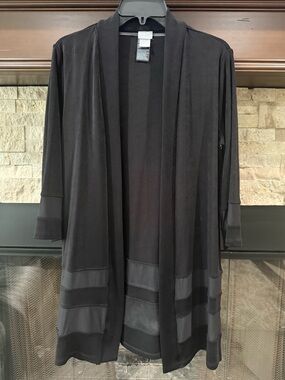 Chico's Black Ribbed Open Cardigan